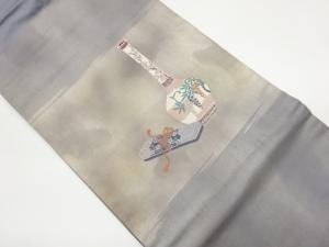 壺に文箱・花々模様織出し名古屋帯